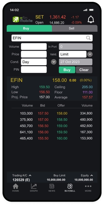 efin mobile stock trading app