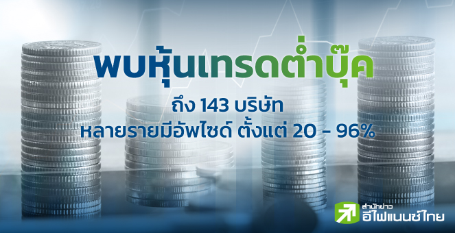 รูป พบหุ้นเทรดต่ำบุ๊คถึง 143 บริษัท หลายรายมีอัพไซด์ตั้งแต่ 20 - 96%