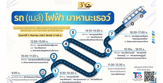 รถ(เมล์)ไฟฟ้า มาหานะเธอว์ บล.บียอนด์ ขอนำทุกท่านเปลี่ยนบรรยากาศมานั่งรถเมล์ EV ติดแอร์ รุ่นใหม่ล่าสุด จาก Thai Smile Bus ไปไหว้พระกัน