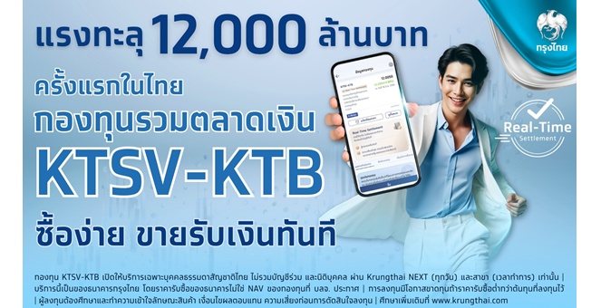 กรุงไทยปลื้ม! กองทุน KTSV-KTB ยอดขายทะลุ 1.2 หมื่นล้าน ตอกย้ำความสำเร็จ “ขายกองทุน รับเงินทันที” บริหารสภาพคล่องทันใจ ตอบโจทย์นักลงทุนยุคใหม่