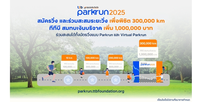 “ทีทีบี  ธนชาตประกันภัย พาร์ครัน 2025” ชวนวิ่งสะสมระยะ พิชิต 300,000 กิโลเมตร สมทบเงินบริจาคเพิ่ม 1 ล้านบาท
