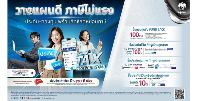 กรุงไทย จัดแคมเปญ “Krungthai Tax Festival 2025” วางแผนลดหย่อนภาษีปลายปี ด้วยผลิตภัณฑ์การลงทุนครบวงจร