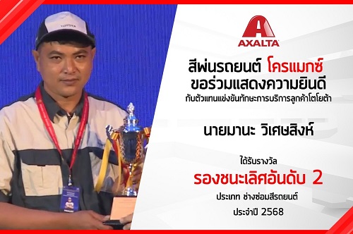 แอ็กซอลตา แสดงความยินดี ตัวแทนจากศูนย์บริการโตโยต้า อุตรดิตถ์ คว้ารางวัล รองชนะเลิศอันดับ 2