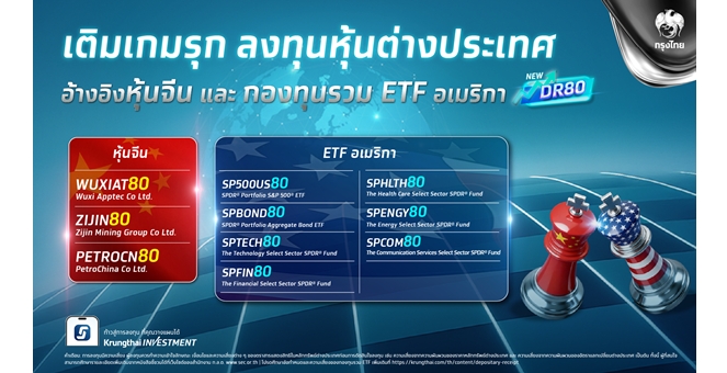 กรุงไทยเปิดตัวลงทุนหุ้นนอก DR (ชุดใหม่) “10 หลักทรัพย์” ขยายโอกาสลงทุนทั่วโลก อ้างอิงกองทุน ETF ชั้นนำและหุ้นเมกะเทรนด์ของจีน ดีเดย์ 11 พ.ย. นี้
