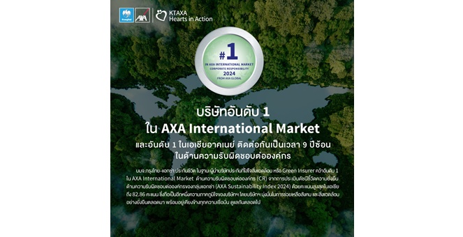 กรุงไทย-แอกซ่า ประกันชีวิต คว้าอันดับ 1 ใน AXA International Market และอันดับ 1 ในเอเชียอาคเนย์ต่อเนื่อง 9 ปีซ้อน ในด้านความรับผิดชอบต่อองค์กร (CR)