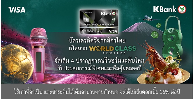 บัตรเครดิตวีซ่ากสิกรไทย เปิดฉากแคมเปญใหญ่ ‘World Class Rewards*’ จัดเต็มปรากฎการณ์รีวอร์ด ระดับโลก ฟินกับประสบการณ์พิเศษและรับโปรโมชันคุ้มค่าตลอดปี