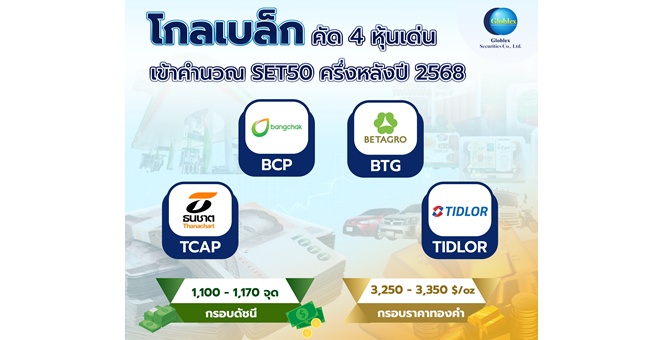 “โกลเบล็ก” คัด 4 หุ้นเด่น เข้าคำนวณ SET50 ครึ่งหลังปี 68