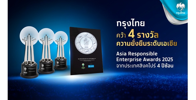 กรุงไทย คว้า 4 รางวัลความยั่งยืนระดับเอเชีย AREA 2025 สะท้อนภาพความสำเร็จ ขับเคลื่อนธนาคารยั่งยืน