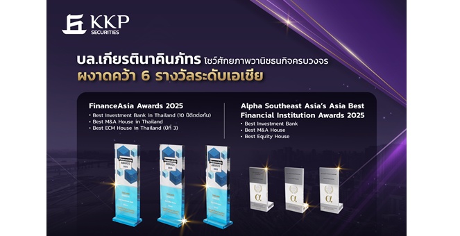 บล.เกียรตินาคินภัทร โชว์ศักยภาพวานิชธนกิจครบวงจร ผงาดคว้า 6 รางวัลระดับเอเชีย