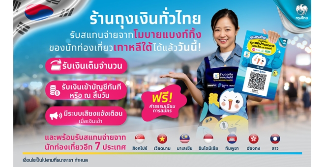 กรุงไทย เชื่อมระบบรับสแกนจ่ายจากนักท่องเที่ยวเกาหลีใต้ สร้างโอกาสเพิ่มรายได้ให้ร้านค้า `ถุงเงิน` ทั่วประเทศ